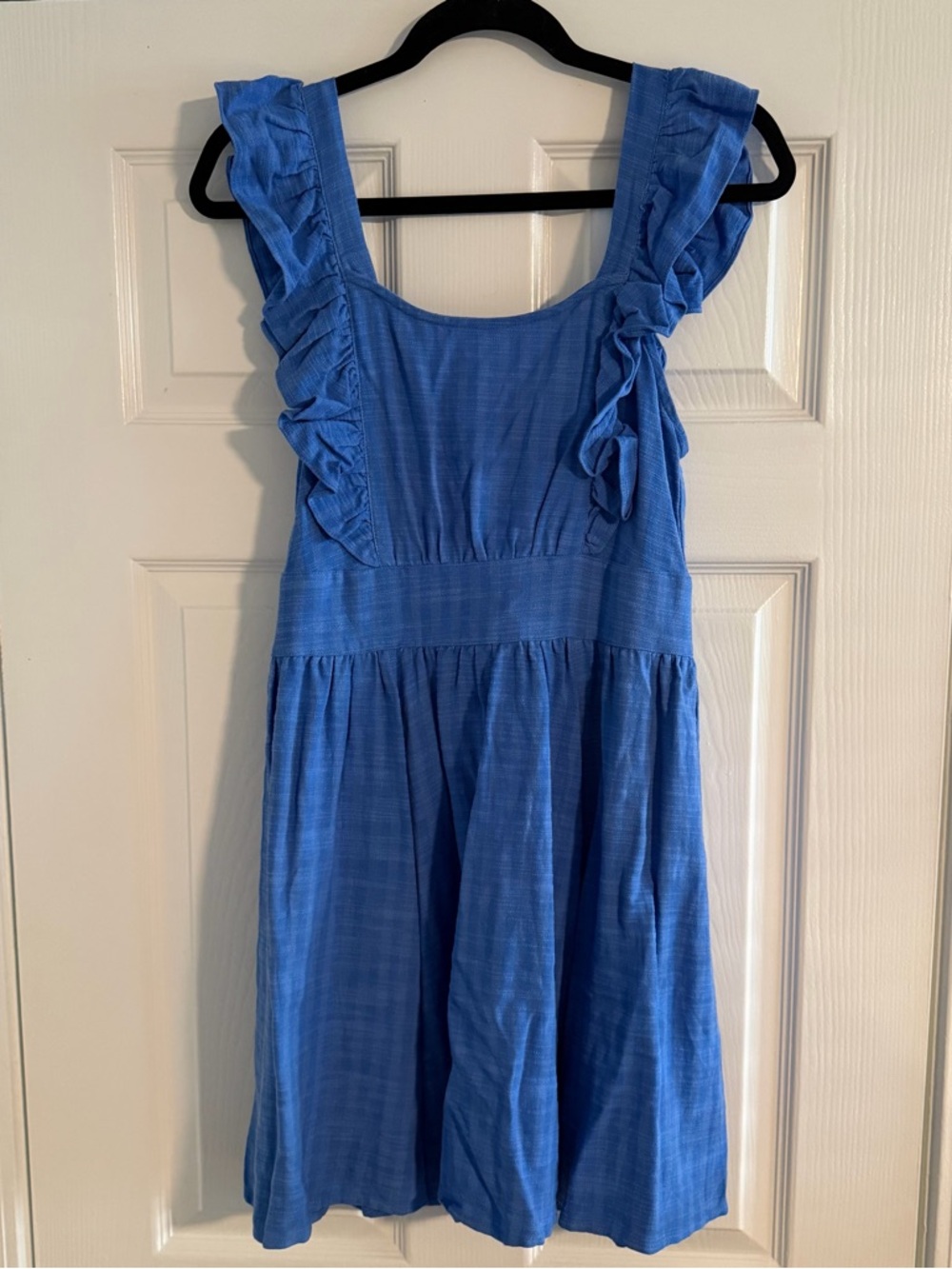 French Violet‎ Boutique Blue Ruffle Mini Open Back Tie Dress Size Medium